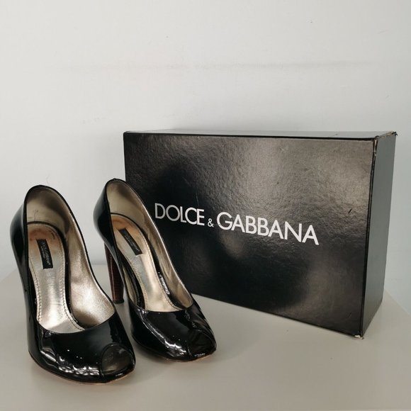 Dolce & Gabbana Shoes - D&G Dolce Gabbana Black Patent Leather Open Toe Shoes High Heel 38 UK 5 RRP £242
